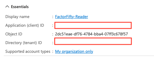 App overview with client and tenant IDs