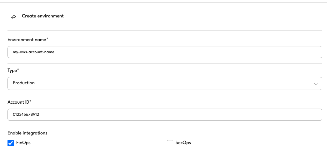 Add environment dialog