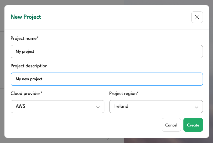 Fill in project dialog